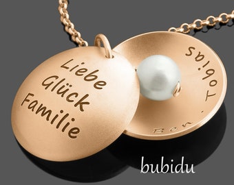Medaillon Kette Gravur Schmuck rosegold Geschenk Mutter Namenskette Familien Schmuck Rosègold Geschenk für Oma Halskette Medaillons | BUBIDU