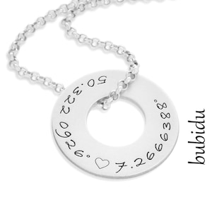 Cadena de plata para hombre, anillo grabado, datos familiares, cadena para hombre, plata 925, regalo para padre, amigo, pareja, joyería, colgante de donut, cadena de números para hombre