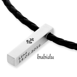 Colar de couro masculino gravura barra pingente nome datas âncora colar masculino com texto colar masculino preto personalizado nome colar presente pai