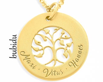 Joyería con nombre con grabado collar árbol de la vida collar con nombre de oro árbol de la vida joyería familiar regalo de la madre para el nacimiento collar chapado en oro