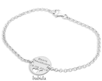 Silberarmband mit Gravur Herz Geschenk für Trauzeugin Damenarmband Text Namen Datum Schmuck Armband 925 Silber Trauzeuginnen Geschenkidee