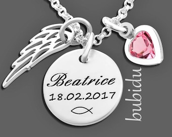 Name chain, baptism chain engraving, chain baptism wings