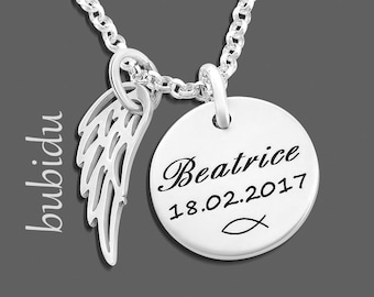 Name necklace silver, baptism necklace engraving, communion