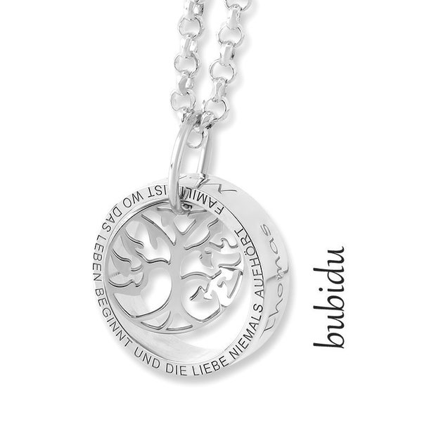 Designer chain engraving name chain tree of life family chain name silver necklace ring with saying silver chain tree of life ring chain BUBIDU