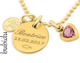 TAUFKETTE GRAVUR, Taufschmuck Gold, Taufgeschenk Mädchen, Taufschmuck mit Namen, Lebensbaum Kette Taufe, Geschenk Baby Patenkind, Ichthys