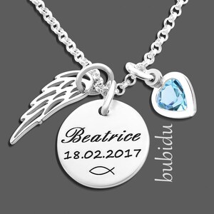 CHILDREN CHAIN SILVER christening jewelry engraving christening gift personalized name chain baptism wing heart jewelry baby name godchild image 2