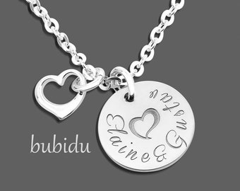 Filigree name necklace, necklace silver engraving, heart