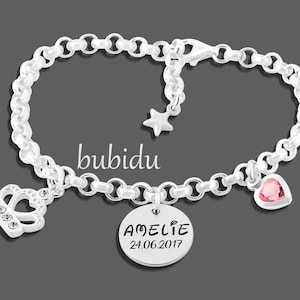 Bettelarmband Silber Gravur, Kinder Armband Krone, Prinzessin Schmuck Bild 1