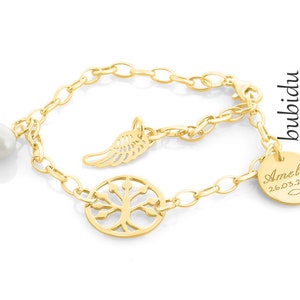Baptism bracelet engraving gold, christening jewelry with name, tree of life jewelry, bracelet gold-plated baptism communion confirmation birthday name day image 1