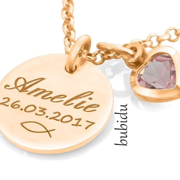 Taufkette Gravur Rosègold, Taufschmuck Mit Namen, personalisierter Schmuck Silberkette, Heilige Taufe, Geschenk zur Taufe