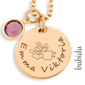 Nom collier filles enfants collier avec gravure ange collier bébé bijoux avec nom bijoux pour enfants or rose ange bijoux cadeau baptême image 2