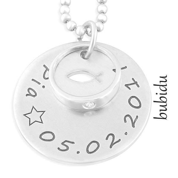 Baptism necklace engraving baptism ring, christening jewelry silver, pendant chain sterling silver, jewelry with name date, personalisable