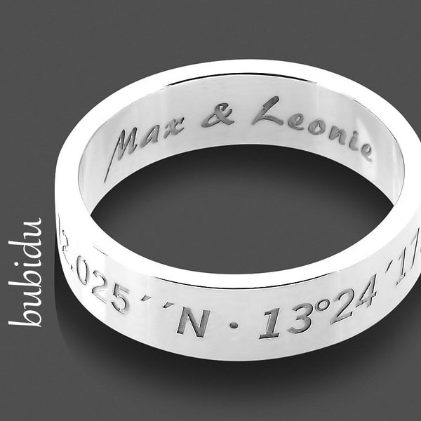 Silver Ring With Engraving, Engagement Ring Coordinates