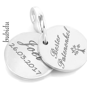 Silver Charm with Engraving, Pendant with Name, Jewelery Mom Valentine's Day Birth Birthday Charm for Wedding, Anniversary, Memory of Occasion image 1