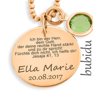 Necklace for baptism baptism jewelry engraving psalm jewelry baptism necklace girls birthstone necklace text baptism gift personalized children's jewelry image 1