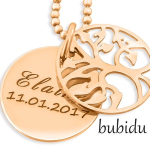 Name chain Rosègold, life tree engraving, gift image 1