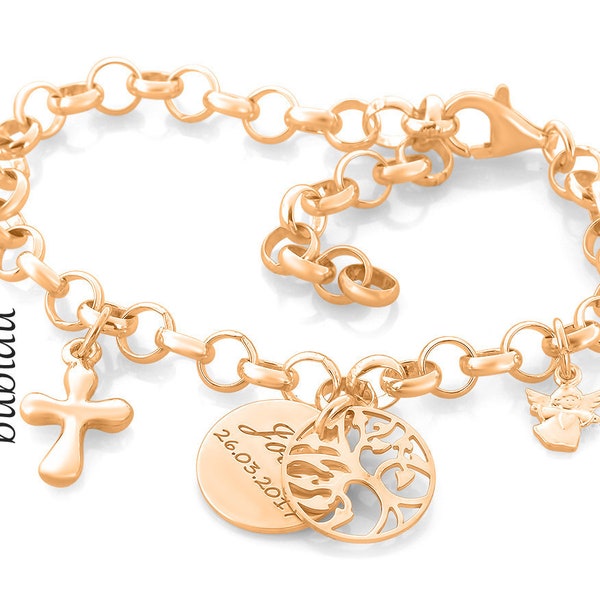 Taufarmband with engraving Bracelet Tree of Life Engraving Baptism Bracelet rose gold Jewelry Communion Gift Angel Cross Bracelet Jewelry Baby