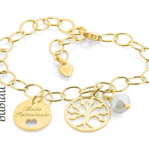 Women's bracelet engraving gold bracelet tree of life gift godmother mom charm bracelet gold name bracelet BFF jewelry text bracelet birth image 4