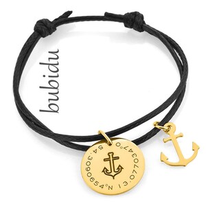 Armband mit Koordinaten Filigranes Anker Armband Verschluss verstellbar Partnerschmuck Geschenk Freund Freundin Mann Frau schwarz Gold Bild 1