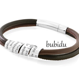 Men's bracelet engraving, leather bracelet unisex, bracelet man woman, leather bracelet wrap pendant saying text name date gift dad friend