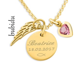 Taufkette Gold Gravur, Namenskette Taufe, Geschenk Konfirmation Kommunion Geburtstag Geburt Kindertag Silberkette vergoldet, Namenskette