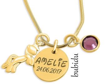 Pferde Kinderkette Mädchen Kinderschmuck Gold Gravur Geschenk Tochter Schmuck Einschulung Mädchenschmuck Pferd Goldkette Kind Namenskette