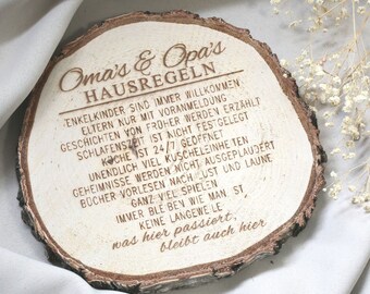 Gift idea for grandma and grandpa engraving real tree disc best 80th birthday 70th grandchild gift saying wood house rules wood personalized