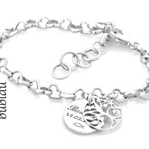 Gravure bracelet argent, bracelet baptême arbre de vie, prénom bracelet coeur bracelet baptême cadeau souhait gravure naissance personnalisé image 4