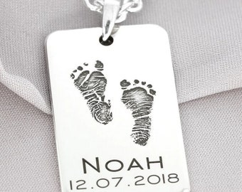 Dog Tag 925 Silber Fußabdruck Kette Gravur Namenskette Kinder Geschenk Papa Vater Herrentagsgeschenk Geschenk Mama Babyfußabdruck Name