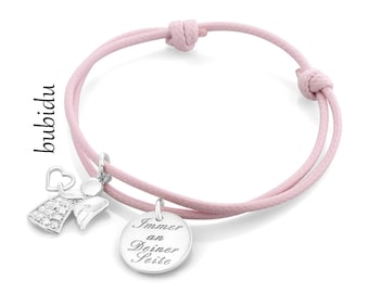 Christening bracelet with angel, christening jewelry engraving, pink