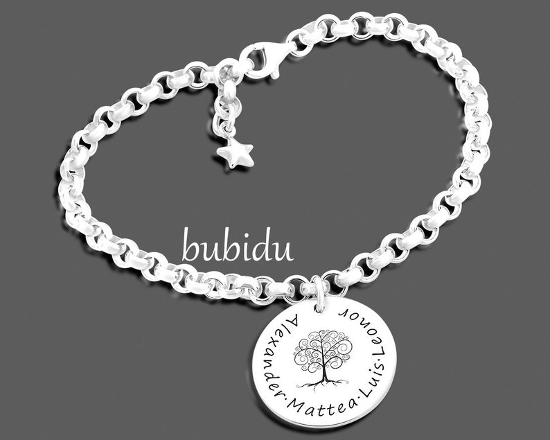 Silberarmband Namen Gravur Familien Armband Baum Damenarmband 925 Sterling Silber Geschenk Mutter Oma Silberschmuck personalisiert BUBIDU Bild 4