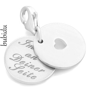 Silber Charm Gravur, Schmuckcharm Text, Anhänger Herz , mattiert, Anhänger mit Spruch, personalisierter Schmuck Bild 2