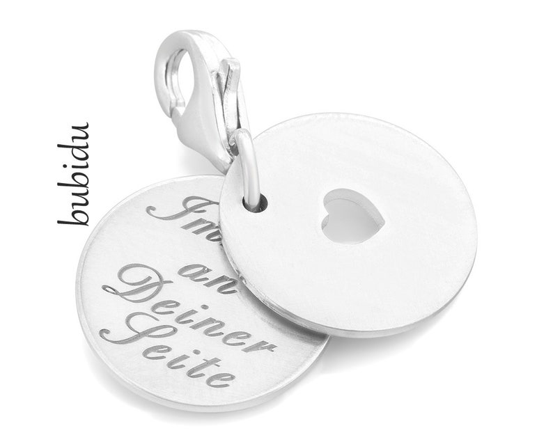 Silber Charm Gravur, Schmuckcharm Text, Anhänger Herz , mattiert, Anhänger mit Spruch, personalisierter Schmuck Bild 2