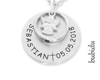 TAUFKETTE Gravur 925 Silber Taufschmuck Schutzengel Anhänger Taufring Geschenk Taufe Kinderschmuck Engel Namenskette Mädchen Jungen Taufe