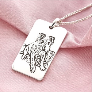 DogTag 925 Silber Fotogravur Hund Lieblingsbild Bild vom Haustier Foto Print Cartoon Style eigenes Foto Hunde Silberkette Gravur Anhänger
