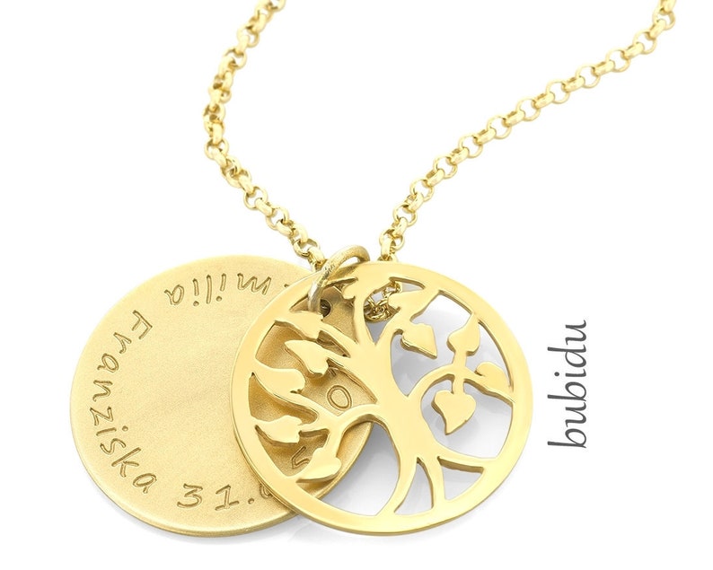 Gold Name Necklace, Jewelry With Engraving, Tree Of Life image 1