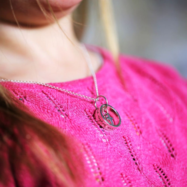 Pendentif bague avec croix pour confirmation bijoux de baptême personnalisés collier de communion pendentif avec gravure souhaitée,religieux image 7