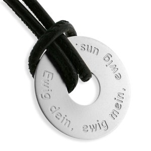 Cadena de cuero hombre grabado colgante collar redondo hombres 925 plata esterlina donut colgante nombre cadena texto diciendo cadena de amor personalizado