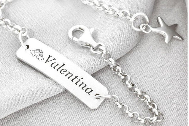 Bracciale Bambino Oro 9KT Con Cuore Sakrami Bracciale In Argento 925 Piastrina Personalizzabile Con Regali Battesimo Bambina