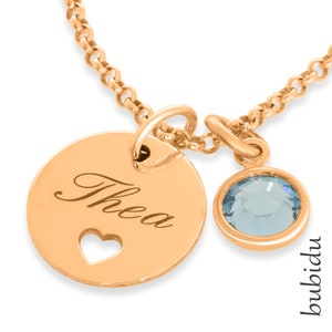 Name necklace heart rose gold plated chain pendant children&#39;s jewelry baptism necklace engraving name birthstone baptism jewelry communion confirmation jewelry