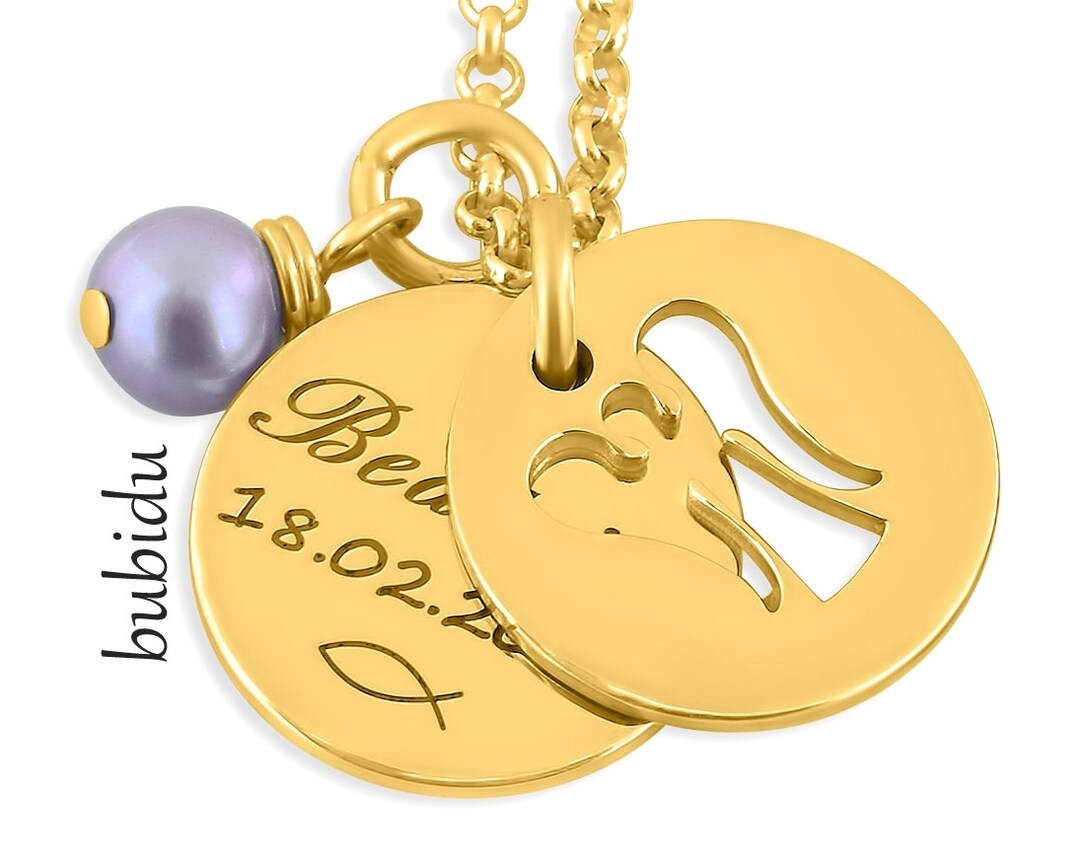 BAPTISMAL NECKLACE ENGRAVING ANGEL Christening Jewelry Gold Etsy