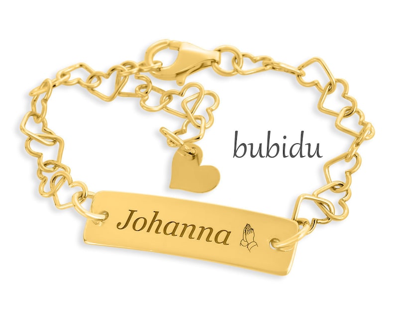 ID BRACELET BABY Name Bracelet Gold Birth Christening Jewelry Baby Jewelry Engraving Gold Bracelet Bracelet Bracelet Heart Gifts Girls image 1