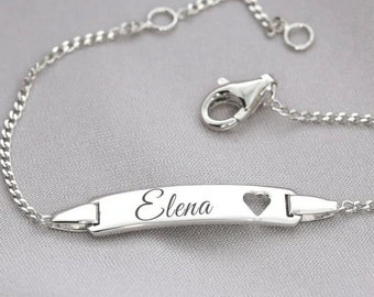 Children's jewelry silver gift for birth name bracelet with heart gift for birthday silver engraving name baby bracelet personalized