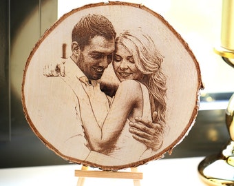 Tree slice with photo engraving gift for couples for anniversary gift idea Father's Day Mother's Day Best Dad picture wedding photo engraving wooden picture