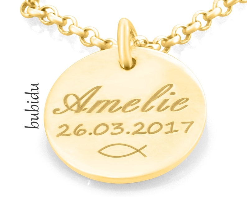 Taufkette Gravur, zierlicher Taufschmuck vergoldet, Taufgeschenk personalisiert Bild 3