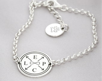 Damesarmband initialen zilveren armband motief gravure poot oneindig familie sieraden liefde sieraden cadeau idee verjaardag jubileum bruiloft