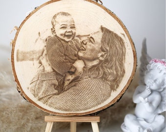 Speciaal cadeau voor mama fotogravure voor Moederdag met babygeboorteboomschijf als decoratie-idee cadeau-idee Vaderdag beste moederliefde