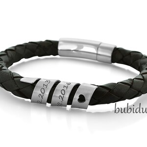 Bracelet homme noir gravure bracelet en cuir homme personnalisé bracelet homme texte 925 argent écriture cuir cadeau père papa grand-père ami image 4