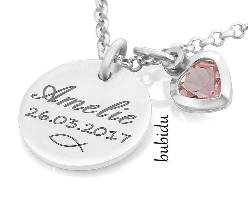 Taufkette Gravur, Taufschmuck Geschenkkarton, Baby Namenskette rosa Mädchen Schmuck Taufe Geschenkbox mit Text Silberschmuck Geburt Bild 3