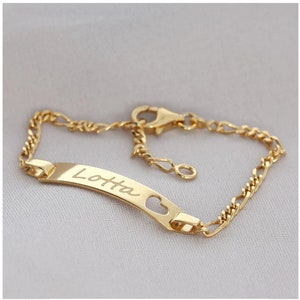 Pulsera de bebé 12-14 cm personalizada chapada en oro pulsera de identificación con nombre pulsera corazón joyería infantil regalo para nacimiento regalo cumpleaños grabado